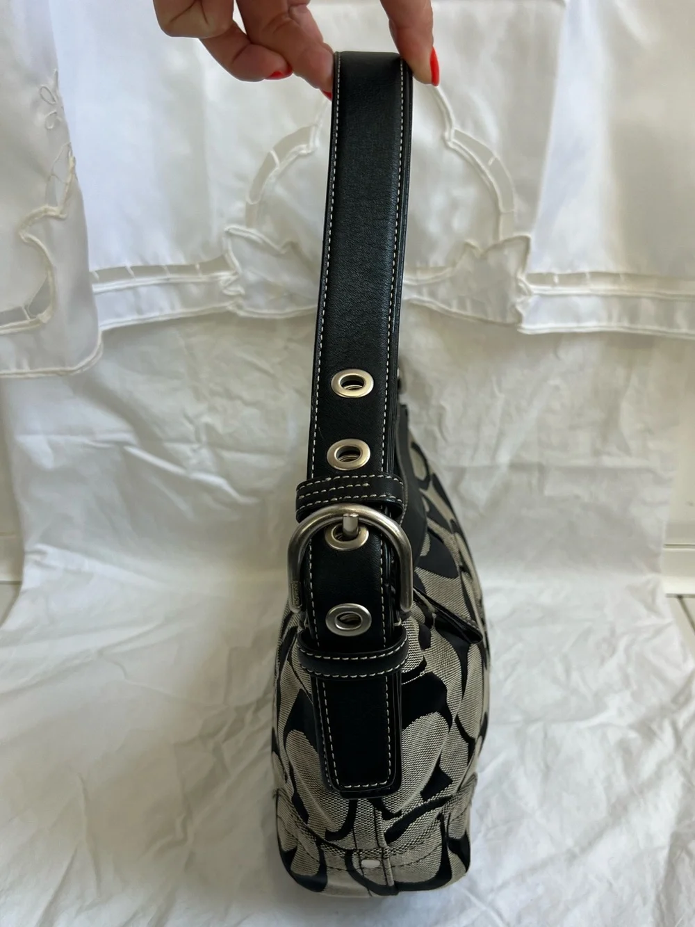 Vintage Y2K Coach F13080 Signature C Jacquard Black Shoulder Bag